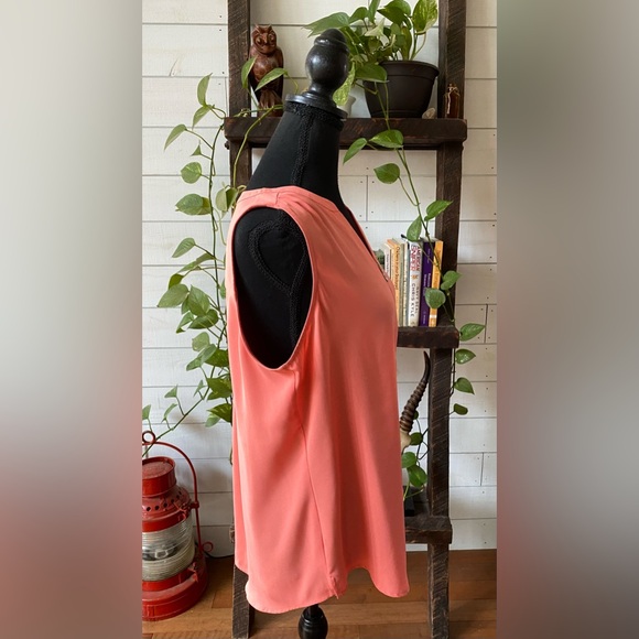 Apt. 9: Peach Pink V Neck Blouse with Zipper Opening - Picture 9 of 17